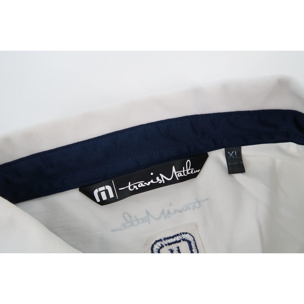 Travis‎ Mathew Men's XL White Navy Striped Performance Golf Polo Short Sleeve - Picture 3 of 10